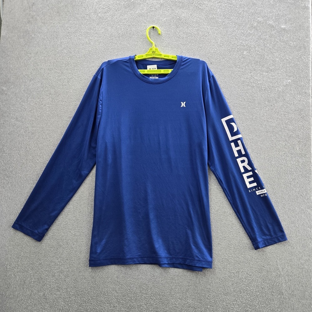 Hurley Men Shirt L Blue Logo Activewear Long Sleeve